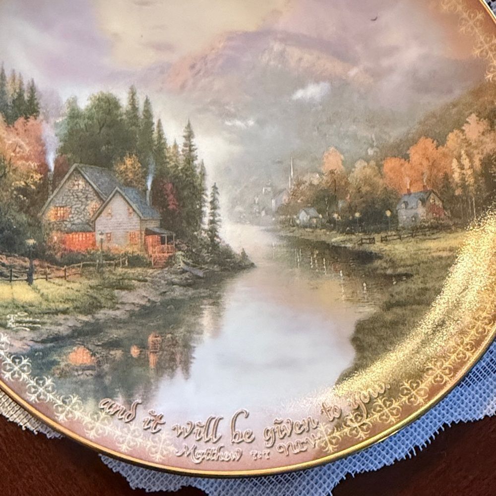Thomas Kinkade Simpler Times Plate Ask Spirit of Life 8th Issue w/Gold Trim - Picture 6 of 8